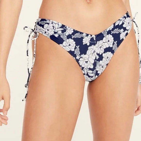 J Crew Hipster Curved Waist Cheeky Bikini Bottom Magnolia‎ Floral Navy Blue 3X - Picture 1 of 8